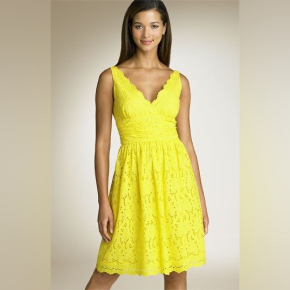 Donna Morgan Yellow Eyelet Dress Size 8